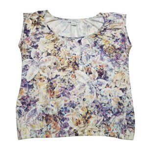 Liz Claiborne Top Womens Petite PM Purple Floral Modal Sleeveless 39 in Chest